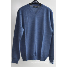 100% lana Pure Color V-cuello Kint Pullover suéter para hombre
